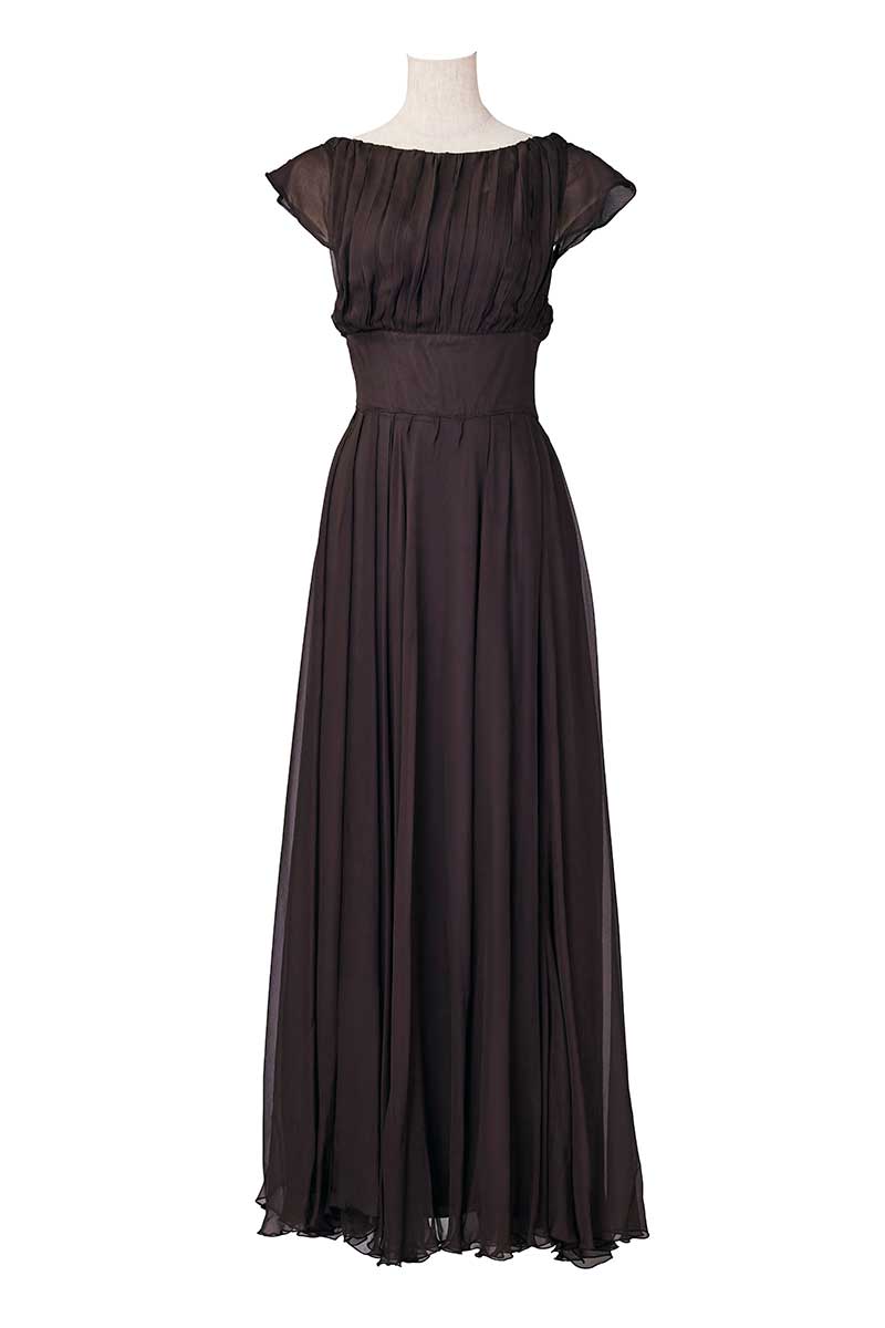 【Giuseppe Di Morabito】ストレッチシルクシフォンロングドレス シフォンスリーブロングドレス(ブルー)CR1-377BU-3L | OTONA DRESS